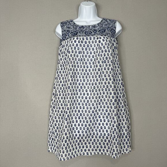 House of Pom Womens Dress XS White 100% Cotton Printed Beachy Cover Up Resort - Picture 1 of 11